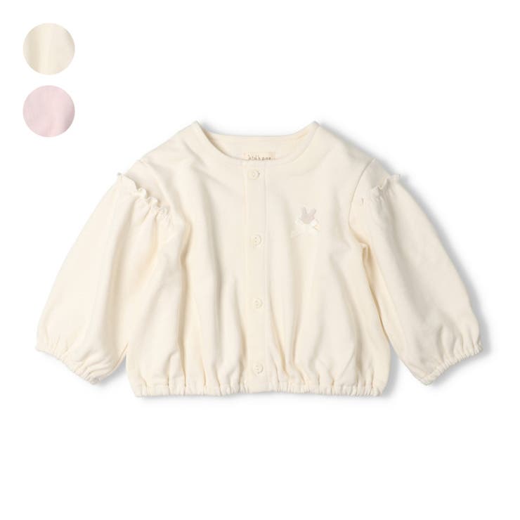 【10％OFFクーポン！3/26(木)1:59まで】こどもの森e-shop うさぎ刺繍りぼん付き裏毛カーディガン ベビー