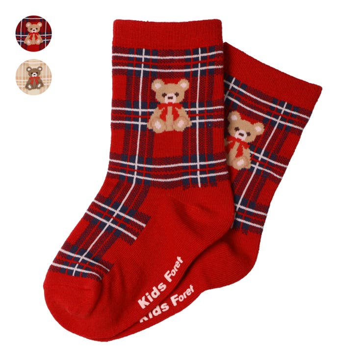 【10％OFFクーポン！本日実施中】こどもの森e-shop くまチェック柄クルーソックス インナー・下着