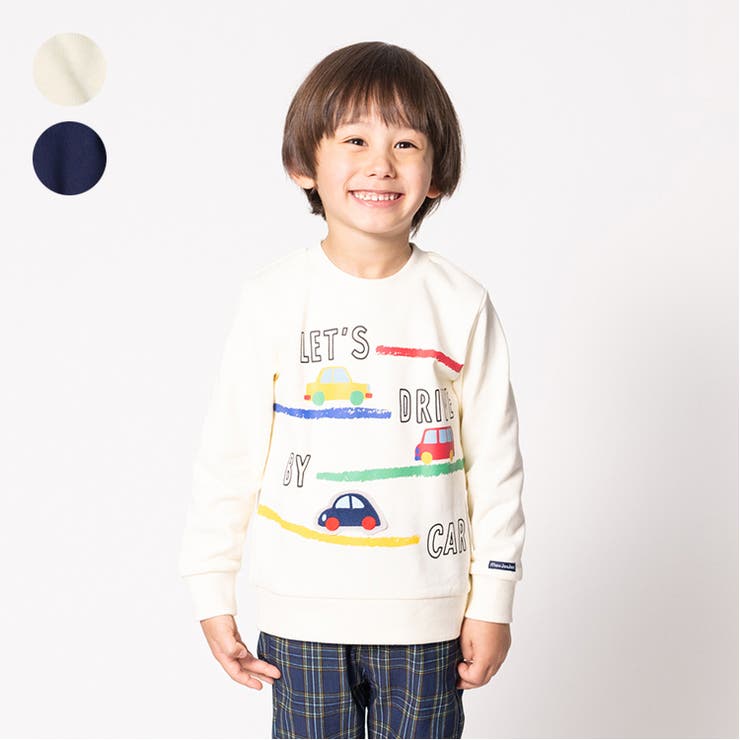 【20％OFFクーポン！2/19(木)限定】こどもの森e-shop 車ワッペンプリント裏毛トレーナー トップス
