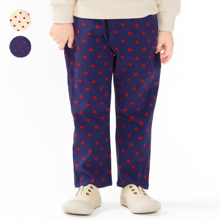 【10％OFFクーポン！2/23(月)1:59まで】こどもの森e-shop ハート総柄のびのびツイル長パンツ パンツ・ズボン