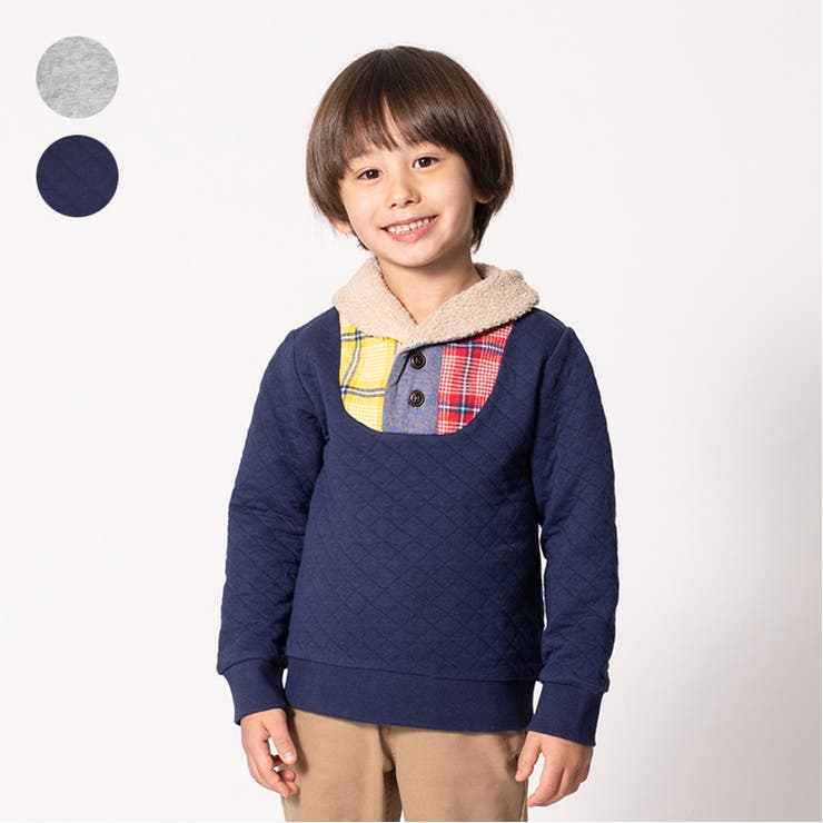【10％OFFクーポン！3/26(木)1:59まで】こどもの森e-shop ボア衿ニットキルトトレーナー トップス