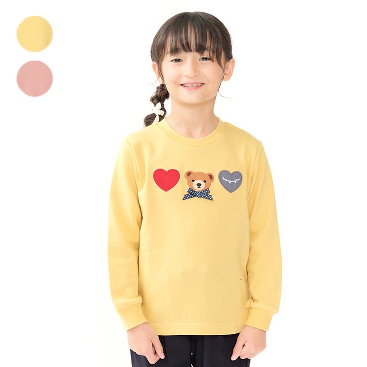 【10％OFFクーポン！3/26(木)1:59まで】こどもの森e-shop ハートアップリケくま刺繍裏毛トレーナー トップス