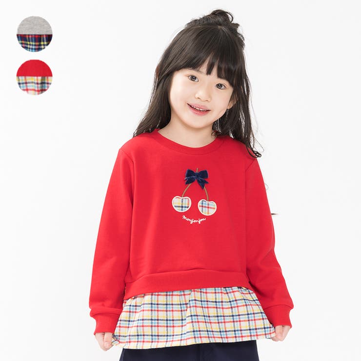 こどもの森e-shop さくらんぼチェック切替裏毛トレーナー トップス