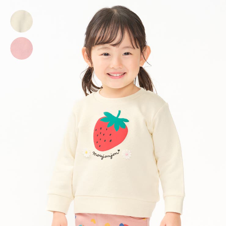 【10％OFFクーポン！2/23(月)1:59まで】こどもの森e-shop お花モチーフ付イチゴプリント裏毛トレーナー トップス