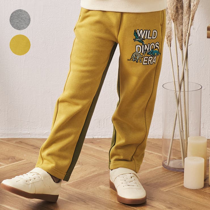 【10％OFFクーポン！3/26(木)1:59まで】こどもの森e-shop 恐竜刺繍爆温裏起毛長パンツ パンツ・ズボン