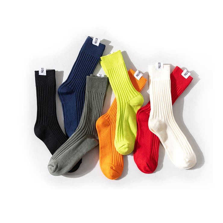RAiseNsE カラフル クルーソックス メンズ レディース リブソックス 靴下 くつした 無地 ソックス 通気性 吸汗ショートソックス 23-28cm[7色]#A5282c2 インナー・下着