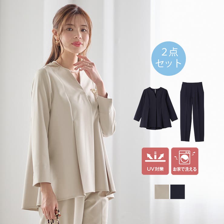 GeeRA 【2点セット】タックフレアーブラウスセットアップ スーツ