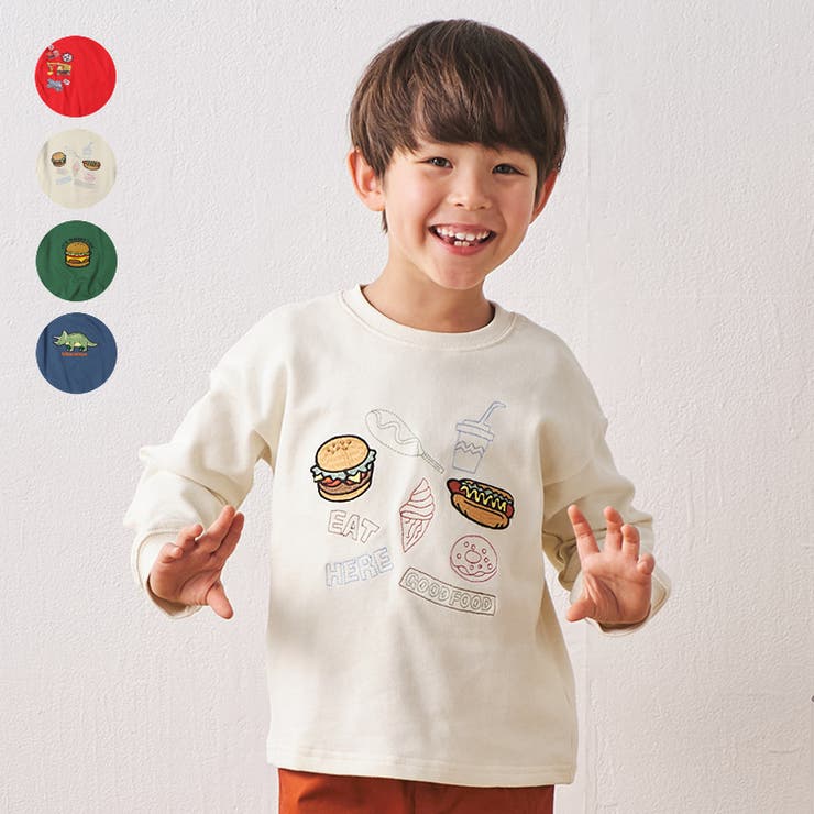【10％OFFクーポン！3/26(木)1:59まで】こどもの森e-shop 働く車・食べ物・恐竜裏毛トレーナー トップス