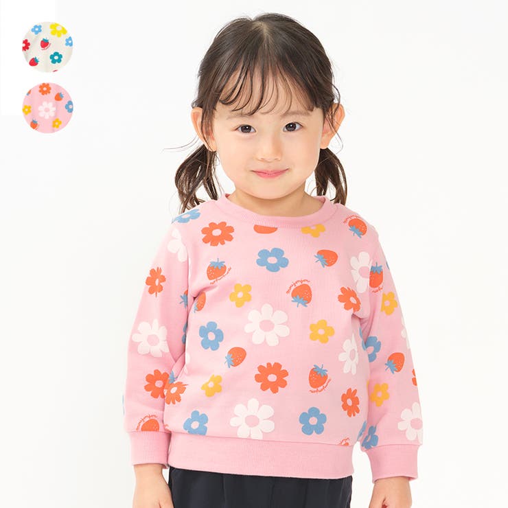 こどもの森e-shop お花イチゴ総柄裏毛トレーナー トップス