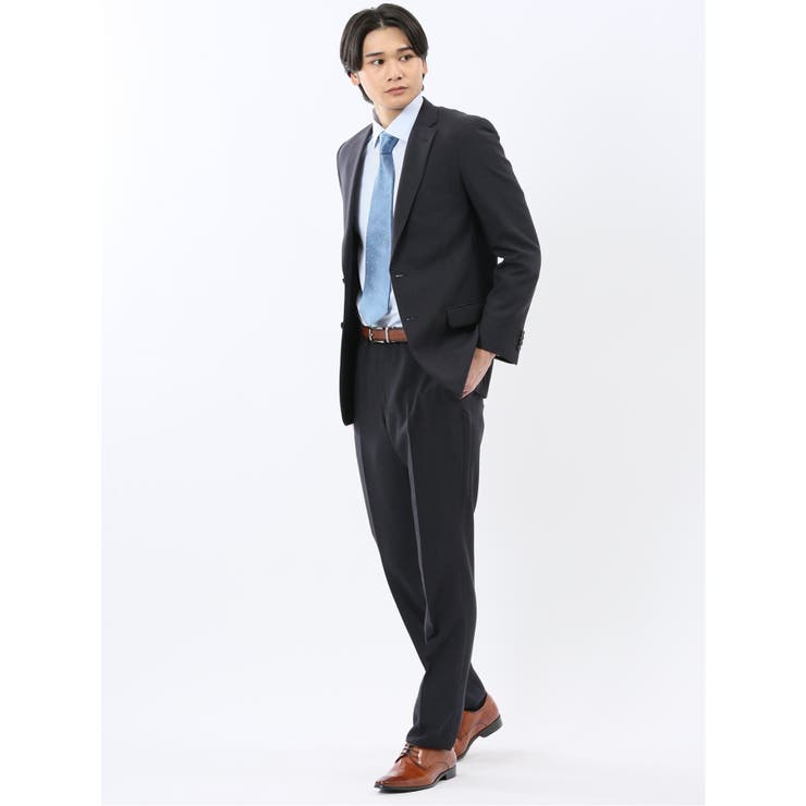 TAKA-Q MEN ストレッチウォッシャブル スリムフィット 2ボタン2ピーススーツ 組織黒 スーツ