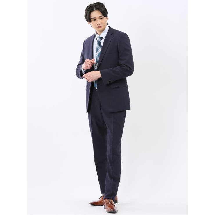 TAKA-Q MEN ストレッチウォッシャブル レギュラーフィット 2ボタン2ピーススーツ 組織紺 スーツ