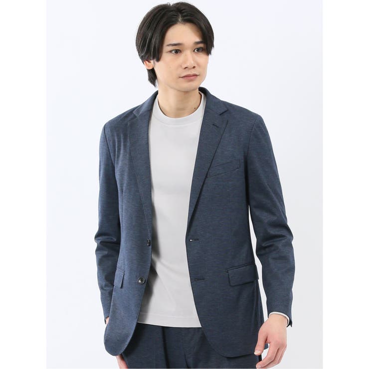 【10％OFFクーポン！2/10(火)1:59まで】TAKA-Q MEN ストレッチポンチ スリムフィット 2ボタンジャケット 紺(セットアップ可能) スーツ