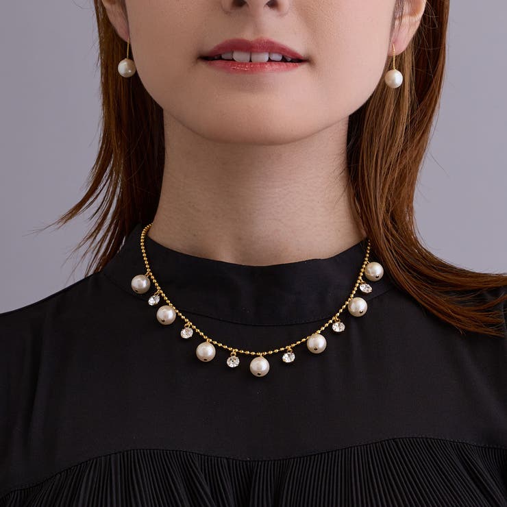 Melody Accessory ネックレス レディース パールネックレス 日本製 K18GP ストーン パール 結婚式 セレモニー 入学式 卒業式 アクセサリー