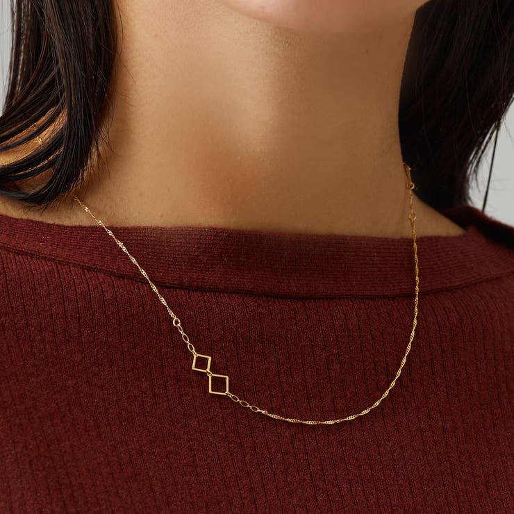 Melody Accessory ネックレス 日本製 チェーン K18GP サークル まる スクエア 四角 ペンダント アシンメトリー オフィス レディース メンズ ワンポイント 小ぶり シンプル 結婚式 ゴールド ブランド チェーン おしゃれ プレゼ