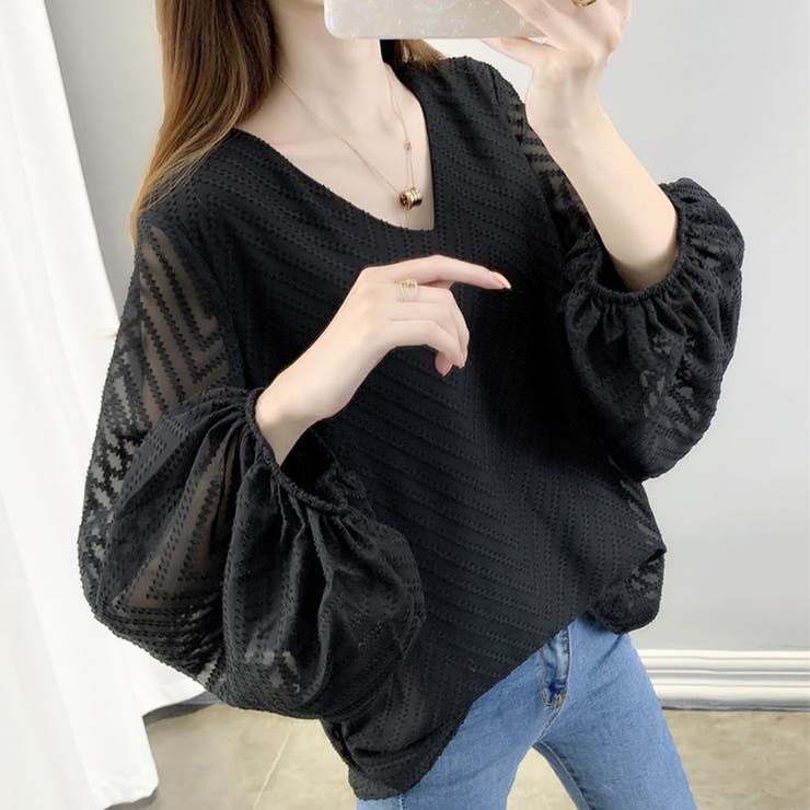 Amulet 袖ふわっとトップス ブラウス 長袖 レディースファッション レディース トップス ブラウス パフスリーブ シャツ 綺麗 大人可愛い トップス shoplistselect-10074101 SHOPLIST サンプル画像3