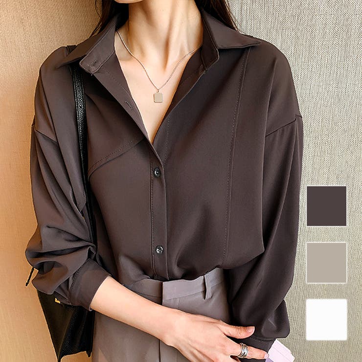 Amulet オーバーサイズシンプルシャツ ブラウス レディース オフィス カジュアル 韓国 韓国ファッション 春 秋服 夏服 20代 30代 無地 長袖 トップス