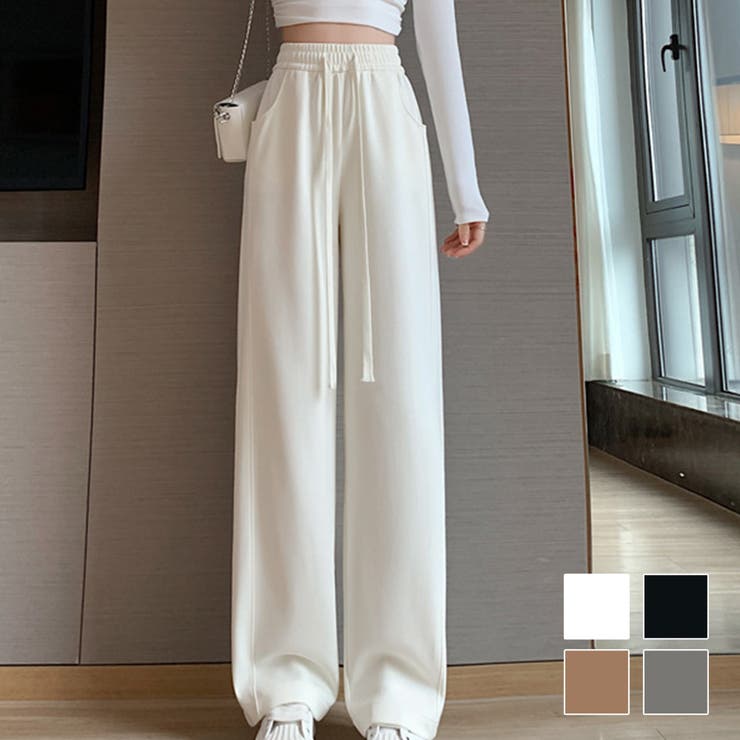 Amulet ハイウエストワイドパンツ レディース 10代 20代 30代 韓国ファッション 可愛い カジュアル 大人 春 夏 秋 冬 無地 黒 白 シンプル パンツ・ズボン