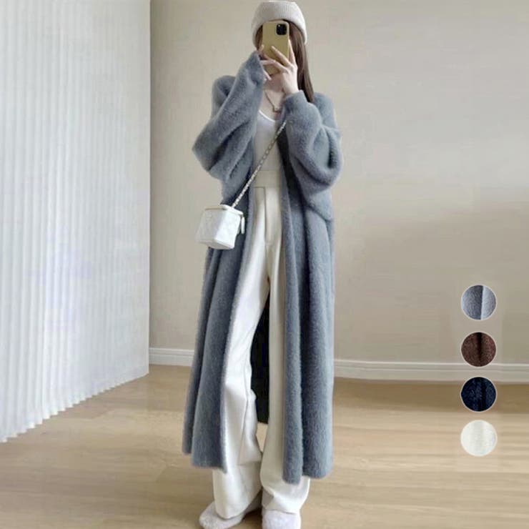 【20％OFFクーポン！6/4(木)限定】Miniministore シャギーロングニットカーディガン 韓国風 アウター(コート・ジャケットなど)