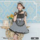 my minette ウエストレースアップAラインギンガムチェックメイドコスチューム ハロウィンコスプレ ガーリーコスプレ 露出少なめ メイド服 ウェイトレス Mサイズ ブラック AI Tika ティカ コスチューム