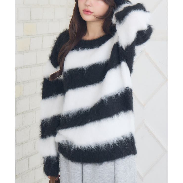 RETRO GIRL 起毛ボーダーNTPO トップス