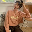 CHEER【WOMEN】 限定 ハーフジップ 薄手スウェット ビッグサイズ ショート丈 トレーナー【大きめ スウェット ミニ裏毛 ロンT プリント ゆったり ビ...