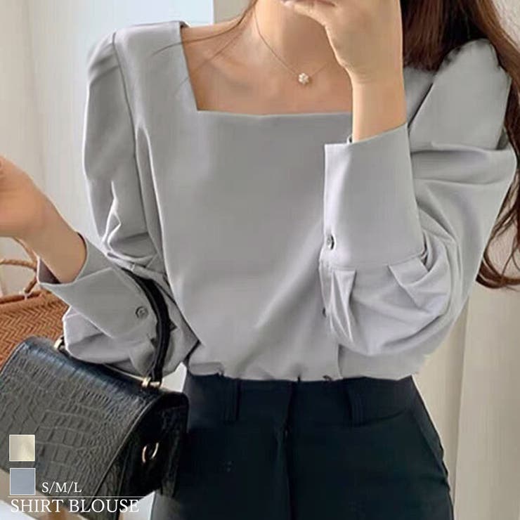 【20％OFF！1/25(日)限定】アクセサリーショップPIENA ブラウス レディース 秋冬 長袖 スクエアネック 前ボタン ボリューム袖 羽織 綿 無地 上品 大人っぽい アイボリー トップス