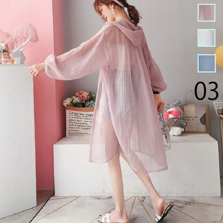 アクセサリーショップPIENA シアーカーディガン レディース 春夏 長袖 前ボタン ロング丈 フード ポリエステル シフォン 薄手 白 トップス