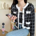 【マラソン期間中 5%OFFクーポン】アクセサリーショップPIENA ニットカーディガン レディース 春秋冬 長袖 丸首 短め丈 前ボタン ポケット キャミソール付き ポリエステル 2点セット 黒 トップス