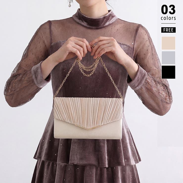 COCOMOMO 1つで3役、気品漂うサテンプリーツバッグ パーティーバッグ 結婚式 バッグ サテン ...