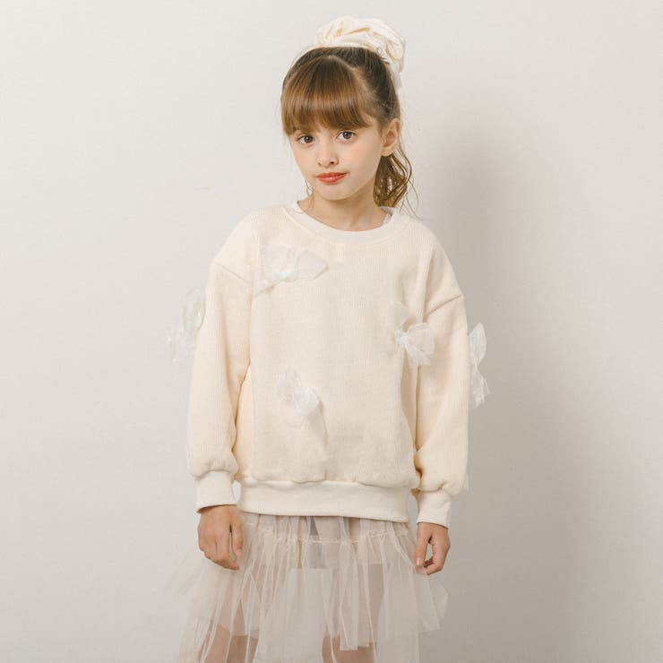 URBAN CHERRY 裏起毛チュールリボンリブニットトップス トップス