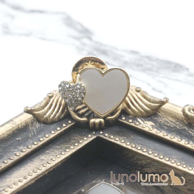 lunolumo ピンバッチ ラペルピン ピンブローチ タックピン ハート キラキラ 白 可愛い バレンタイン BR アクセサリー