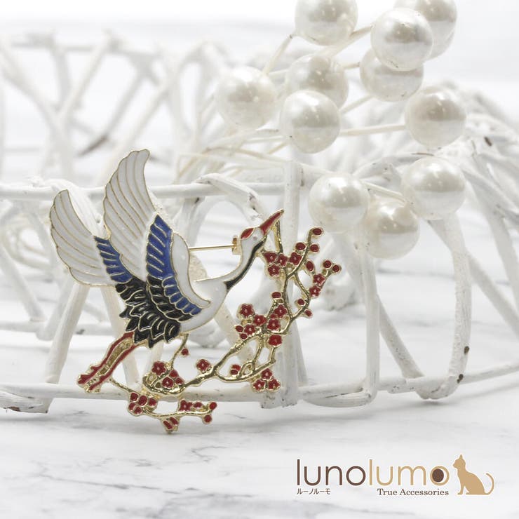 lunolumo ブローチ レディース 鶴 縁起物 梅 花 フラワー 正月 プレゼント 贈り物 BR アクセサリー