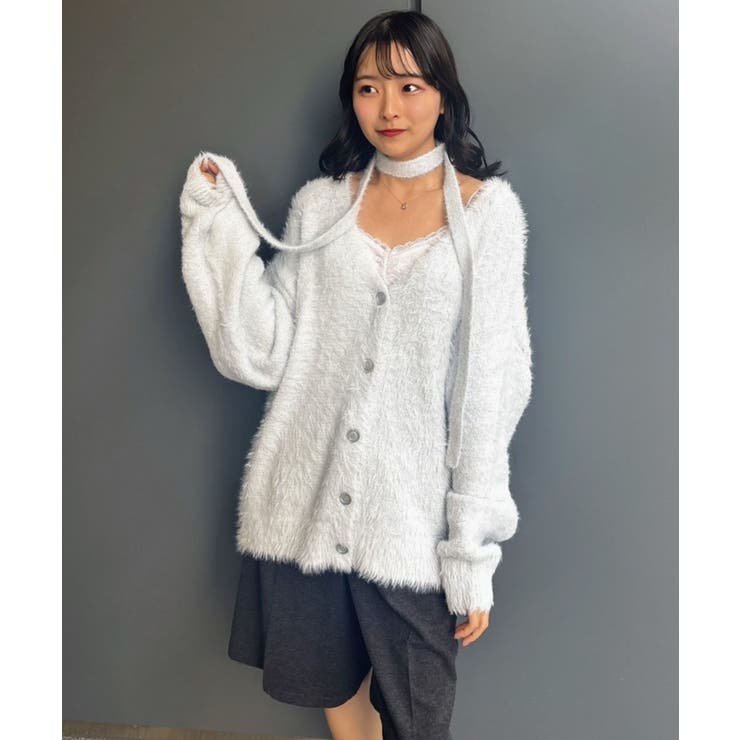 RETRO GIRL タイ付きシャギーカーデ トップス