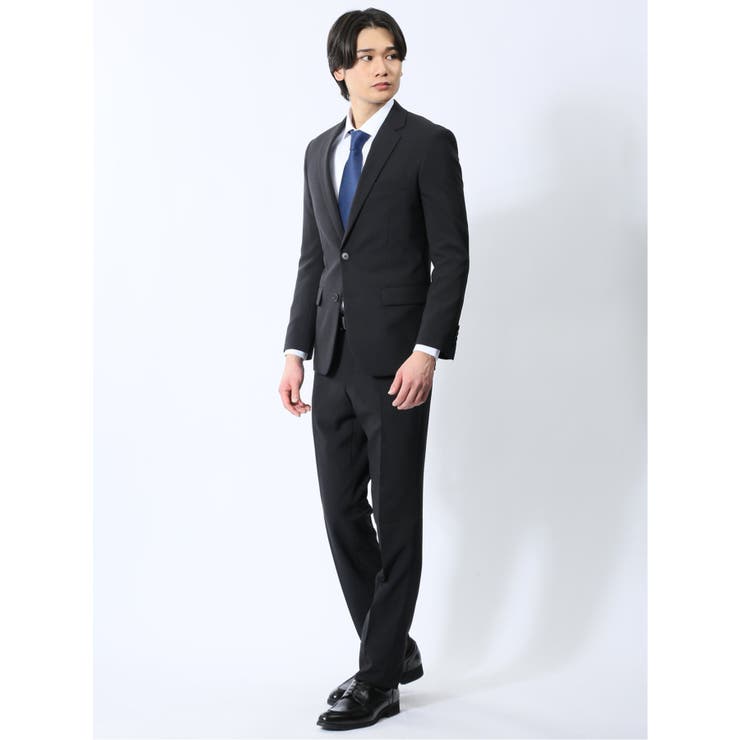 TAKA-Q MEN ストレッチウォッシャブル スリムフィット 2ボタン2ピース リクルートスーツ 黒無地 スーツ