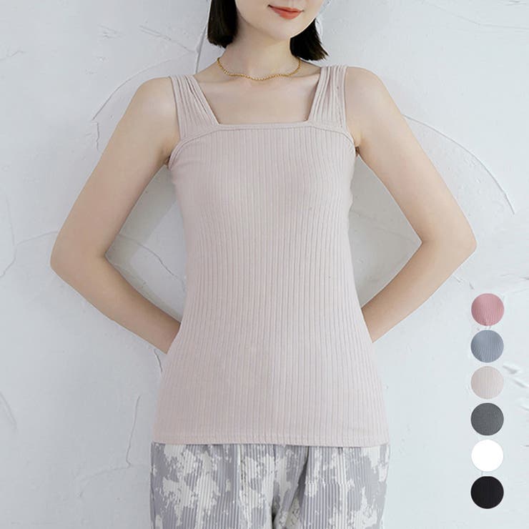 【20％OFF！1/24(土)限定】アクセサリーショップPIENA タンクトップ レディース 春夏秋 長め丈 スクエアネック 太めストラップ インナー隠しトップス 綿 リブ 無地 シンプル 大人っぽい 黒 トップス