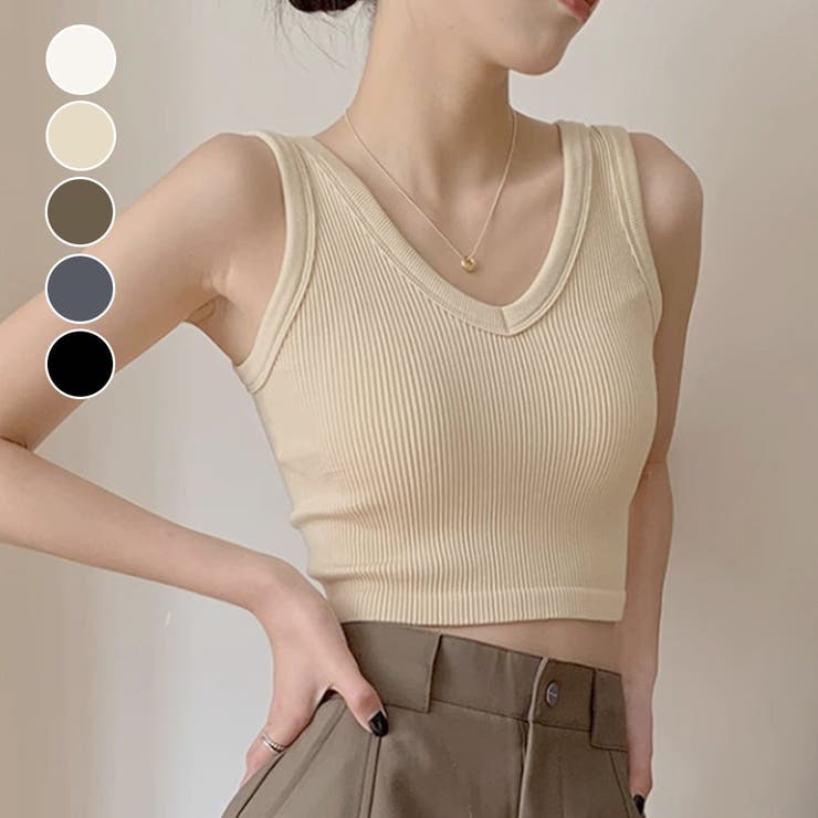 アクセサリーショップPIENA タンクトップ レディース 春夏秋 ショート丈 Vネック カップ付き 背中開き ..