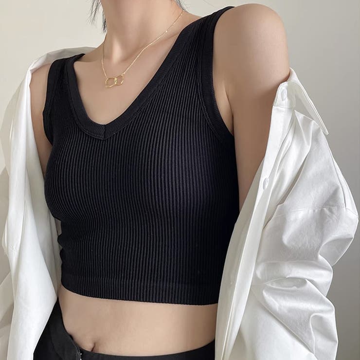 【10％OFFクーポン！8/11(火)1:59まで】アクセサリーショップPIENA タンクトップ レディース 春夏秋 ショート丈 Vネック カップ付き 背中開き へそ出し タイトめ ポリエステル シンプル 大人女性 セクシー 黒 トップス shoplistselect-10075401 SHOPLIST サンプル画像3