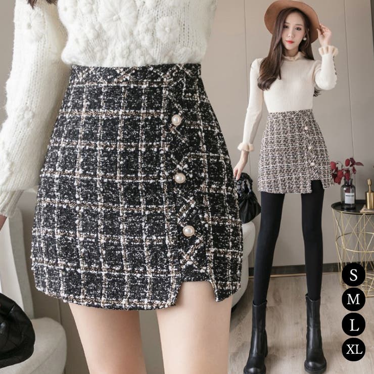 【10％OFFクーポン！11/27(木)1:59まで】アクセサリーショップPIENA ツイードスカート レディース 秋冬..