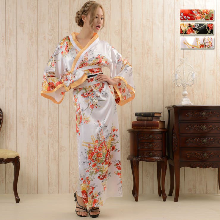 【10％OFFクーポン！8/11(火)1:59まで】アクセサリーショップPIENA 着物ドレス レディース 花魁風帯付き和柄サテンロングドレス 和柄 衣装 よさこい 花魁 コスプレ キャバドレス ブラック ホワイト レッド 春夏 大人気 ワンピース・ドレ shoplistselect-10075714 SHOPLIST サンプル画像3