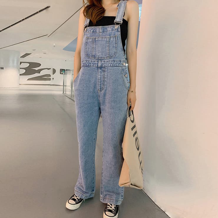 アクセサリーショップPIENA サロペット レディース 春夏秋冬 ロールアップ ポケット デニムパンツ オーバーオール 綿 シンプル 青 パンツ・ズボン