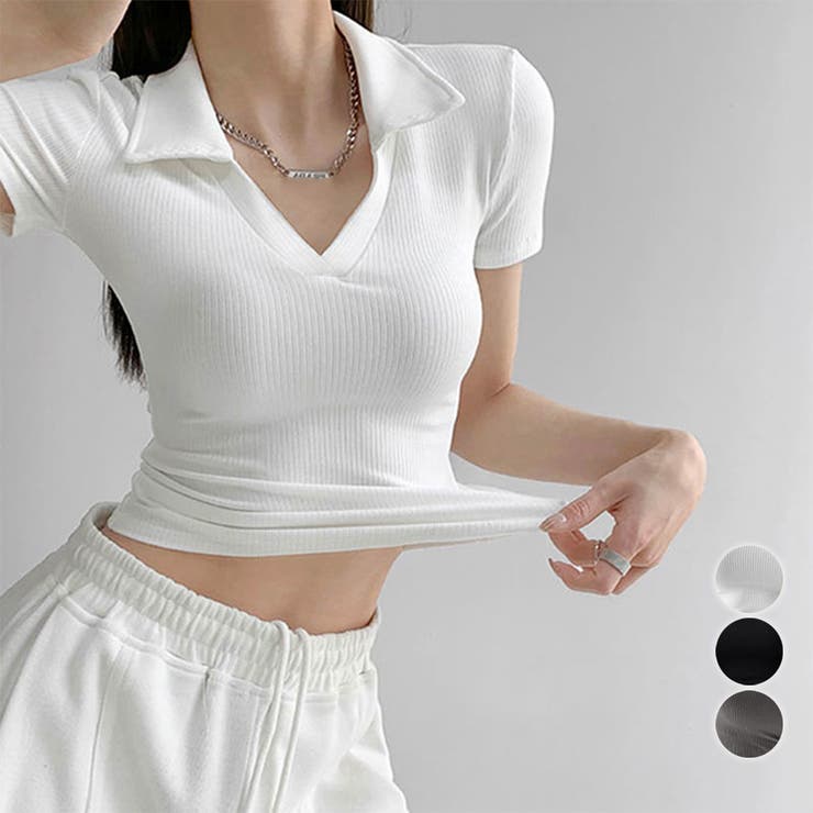 【ポイント2倍＆クーポン！3/11(水) 1:59まで】アクセサリーショップPIENA ポロシャツ レディース 春夏 半袖 小さめ襟 Vネック タイトめ ポロカットソー Tシャツ ポリエステル 無地 シンプル スポーティ 大人 黒 ワンピース・ドレス