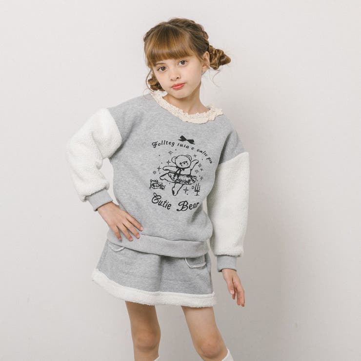 URBAN CHERRY 【2点セット】フロントロゴプリントもこもこドッキングトレーナー＋台形スカート トップス