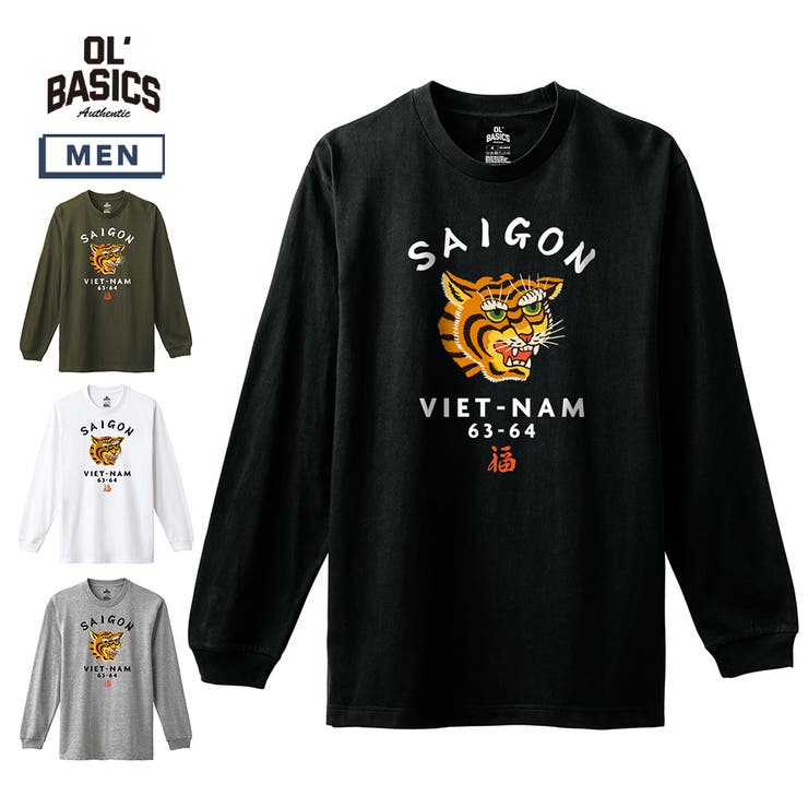 printrium Ol' Basics（オール・ベーシックス） 長袖Tシャツ メンズ 虎 タイガー SAIGON ロゴ プリント Tシャツ 長袖 ロンT ロングTシャツ カットソー トップス アメカジ レディース ユニセックス トップス