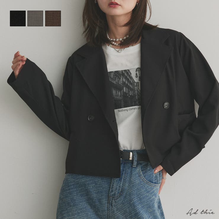 【10％OFFクーポン！2/23(月)1:59まで】ad thie ショート丈テーラードダブルジャケット アウター(コート・ジャケットなど)