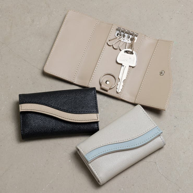 ALTROSE キーケース レディース 波型 きれいめ おしゃれ バイカラー スマートキー キーフック カード 鍵 鍵入れ 合皮 カード入れ ウェーブ 小物