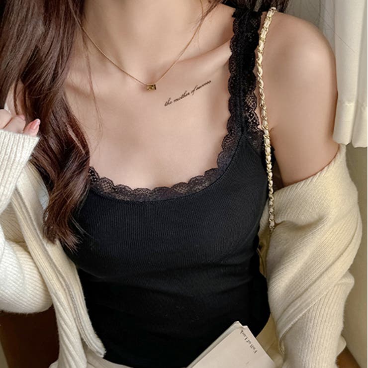 レースレディース レース ライン コンパクト カップ付き キャミソール 女性 レディース 肌着 ブラジャー トップス ブラトップ リブ テレコ 単色 無地 シンプル ミニマル カジュアル デイリー クロップド丈 ショート丈 重ね着 インナー トップス