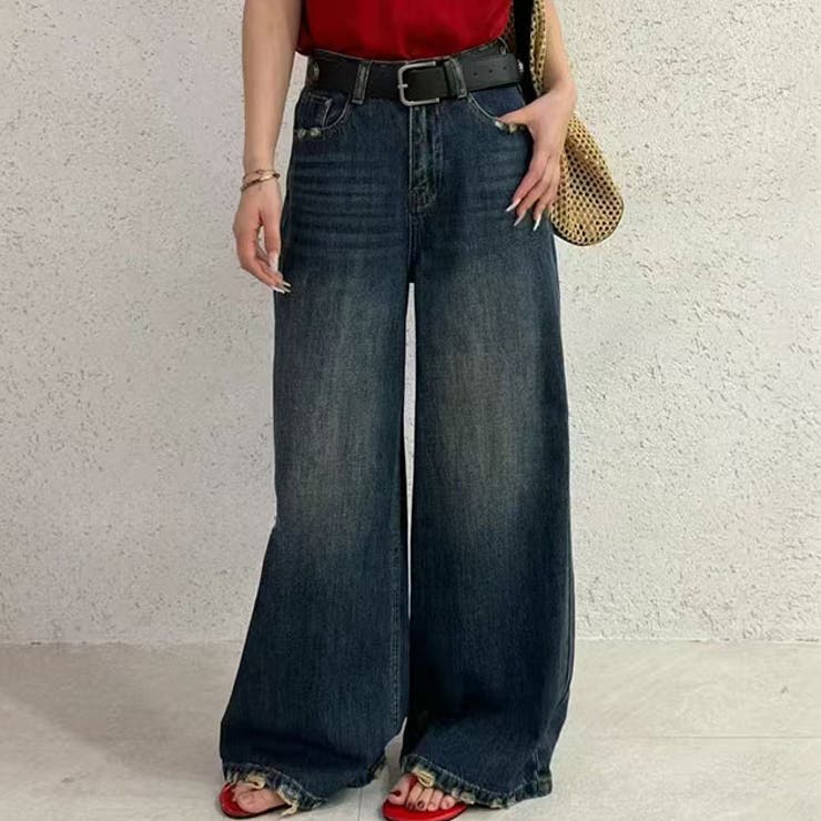 레이스 레이디스 하이 웨스트 옷자락 데미지 데님 팬츠 여성 레이디스 보텀 바지 팬츠 봄 여름 가을 겨울 단색 무지 캐주얼 예쁘게 스트레이트 각장 효과 스타일 업 허리 높이 디자인 어른 품위 있는 스테디셀러 스탓지 헌옷 비