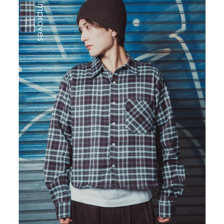 【10％OFFクーポン！2/10(火)1:59まで】improves チェックシャツ クロップド丈 メンズ 長袖シャツ グランジファッション ストリート オーバーサイズ ビッグシルエット Y2K 韓国 古着MIX アメカジ カジュアル トップス