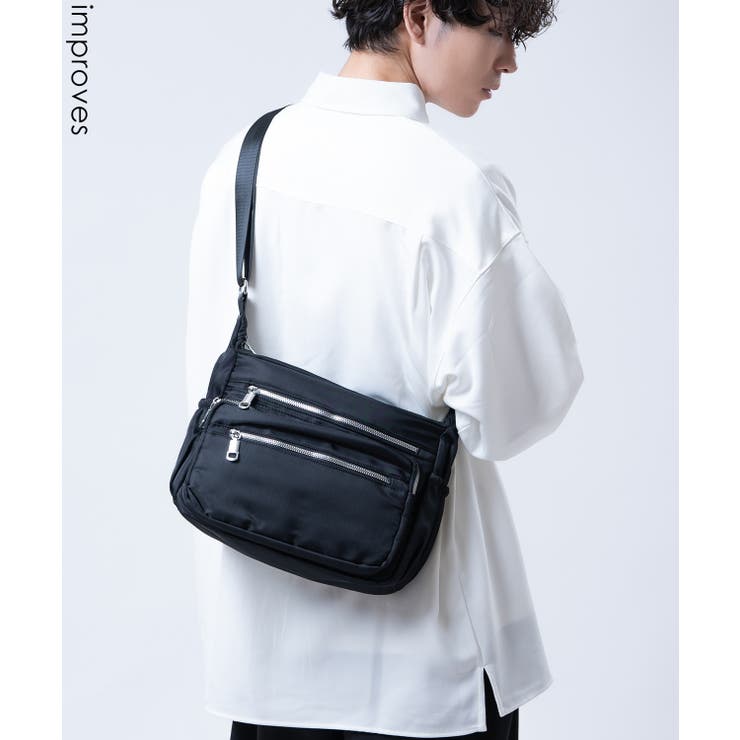 Men'S Bag - improves ショルダーバッグ メンズ 斜めがけ かばん ナイロンバッグ 肩掛け 通勤 通学 おしゃれ シンプル 軽い 2way ポーチ コンパクト 黒 ブラック きれいめ ミニバッグ バッグ・鞄