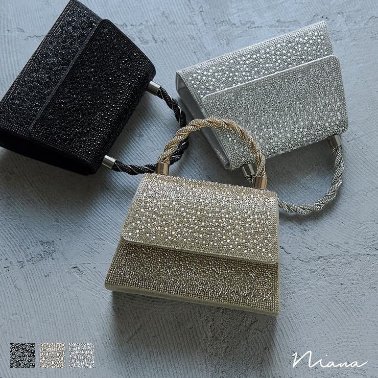 Fashion Letter niana ニアナ ラインストーンハンドバッグ パーティーバッグ 2way ビジュー ミニバッグ ショルダーバッグ 肩掛け 斜めがけ 小さめ コンパクト 結婚式 お呼ばれ セレモニー パーティー 二次会 バッグ・鞄